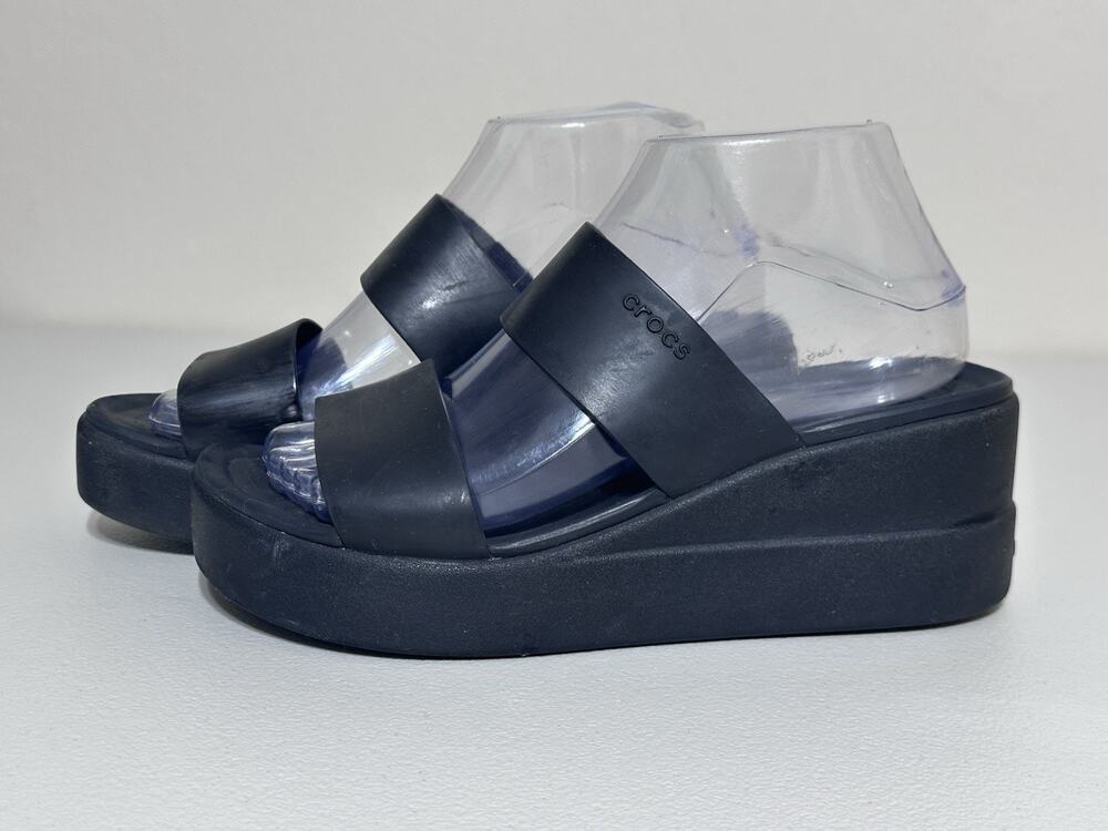 CROCS LiteRide Brooklyn Mid Wedge Sandals Womens 8 black Comfort platform